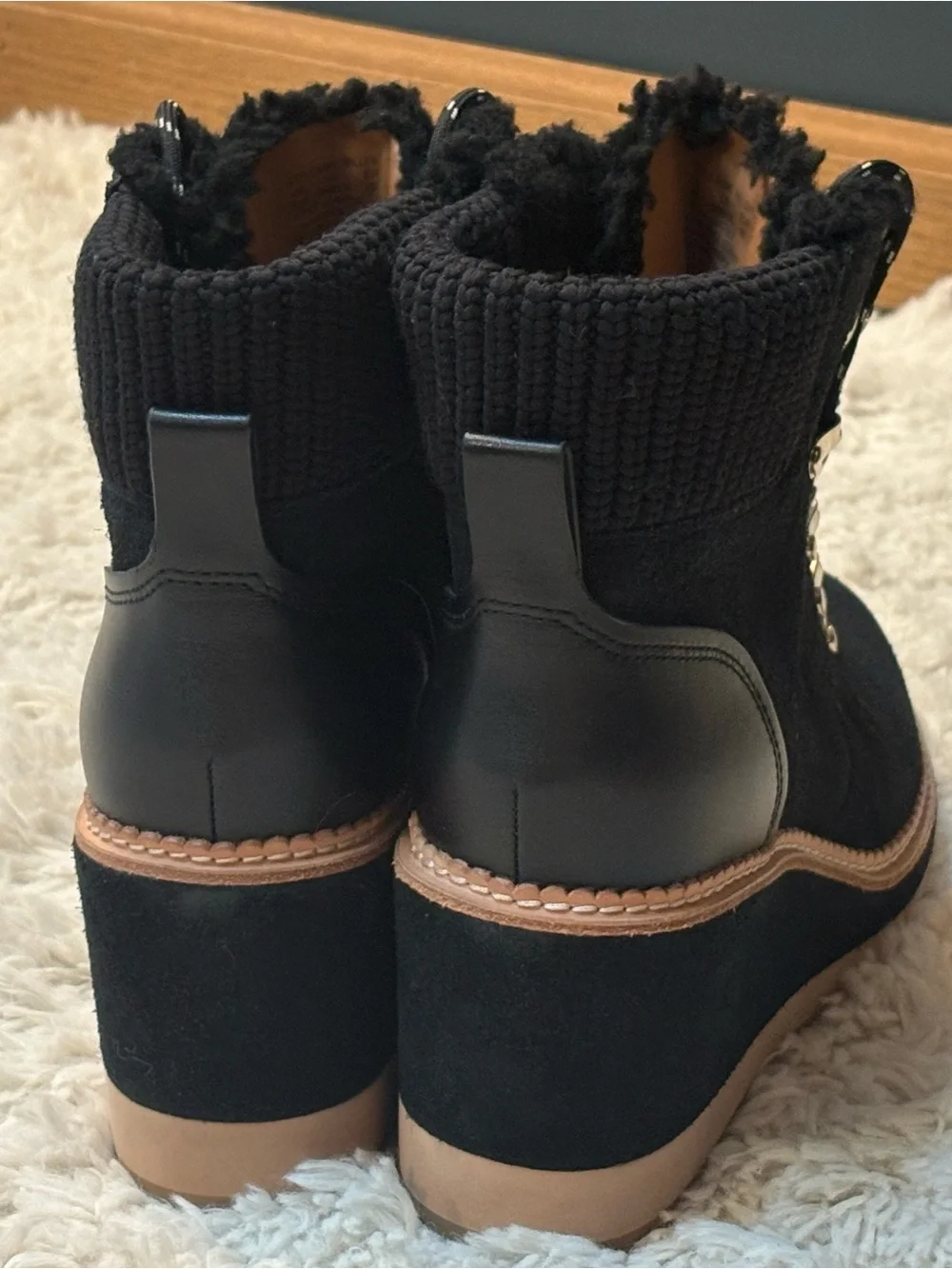 Kate Spade Willow Wedge Lace Up Knit Collar Suede Platform Booties